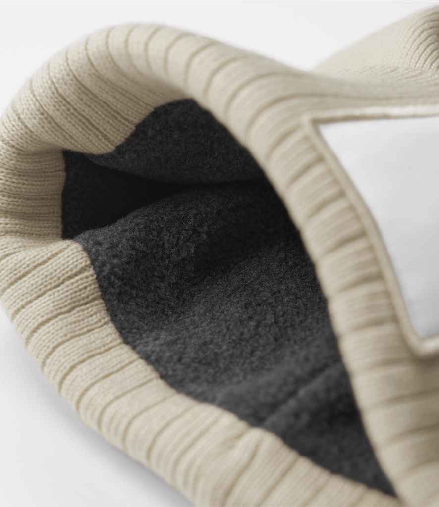 Beechfield Appliqué Patch Pom Beanie - Oatmeal/White