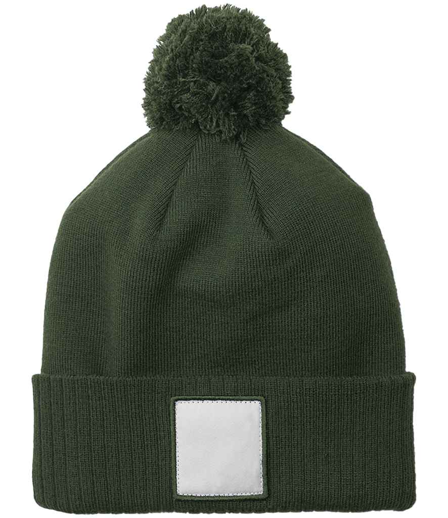 Beechfield Appliqué Patch Pom Beanie - Olive Green/White