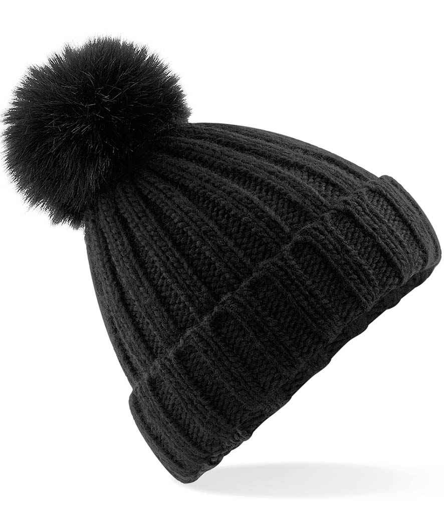 Beechfield Verbier Fur Pop Pom Beanie - Black