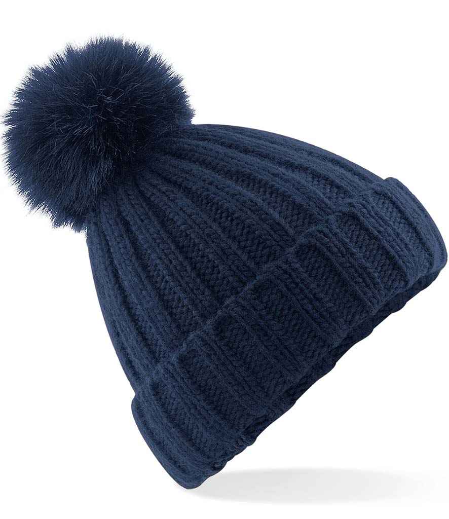 Beechfield Verbier Fur Pop Pom Beanie - Navy