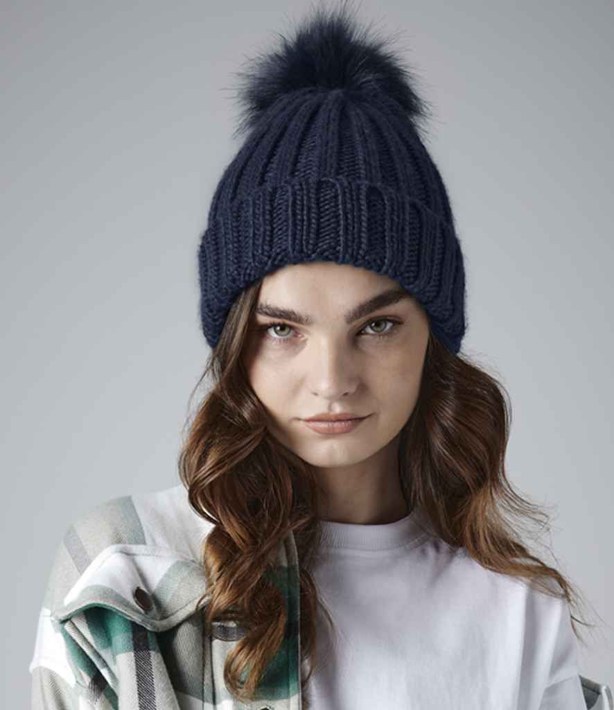 Beechfield Verbier Fur Pop Pom Beanie - Navy