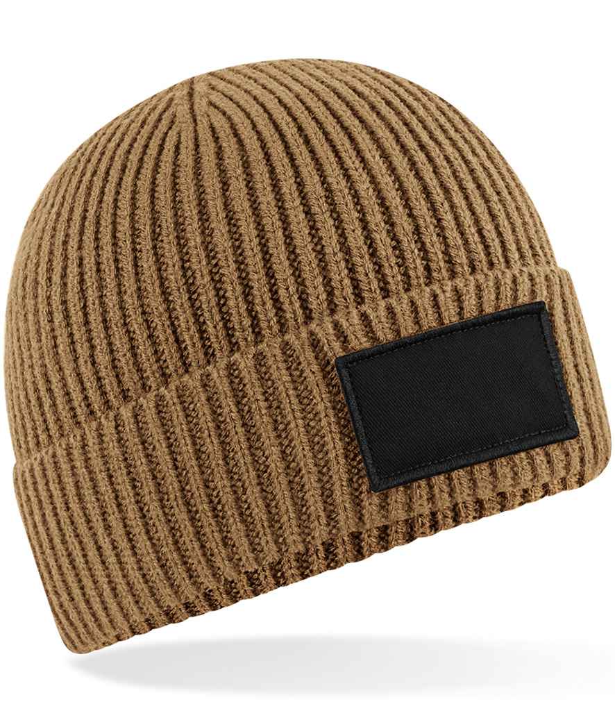 Beechfield Fashion Patch Beanie - Biscuit/Black