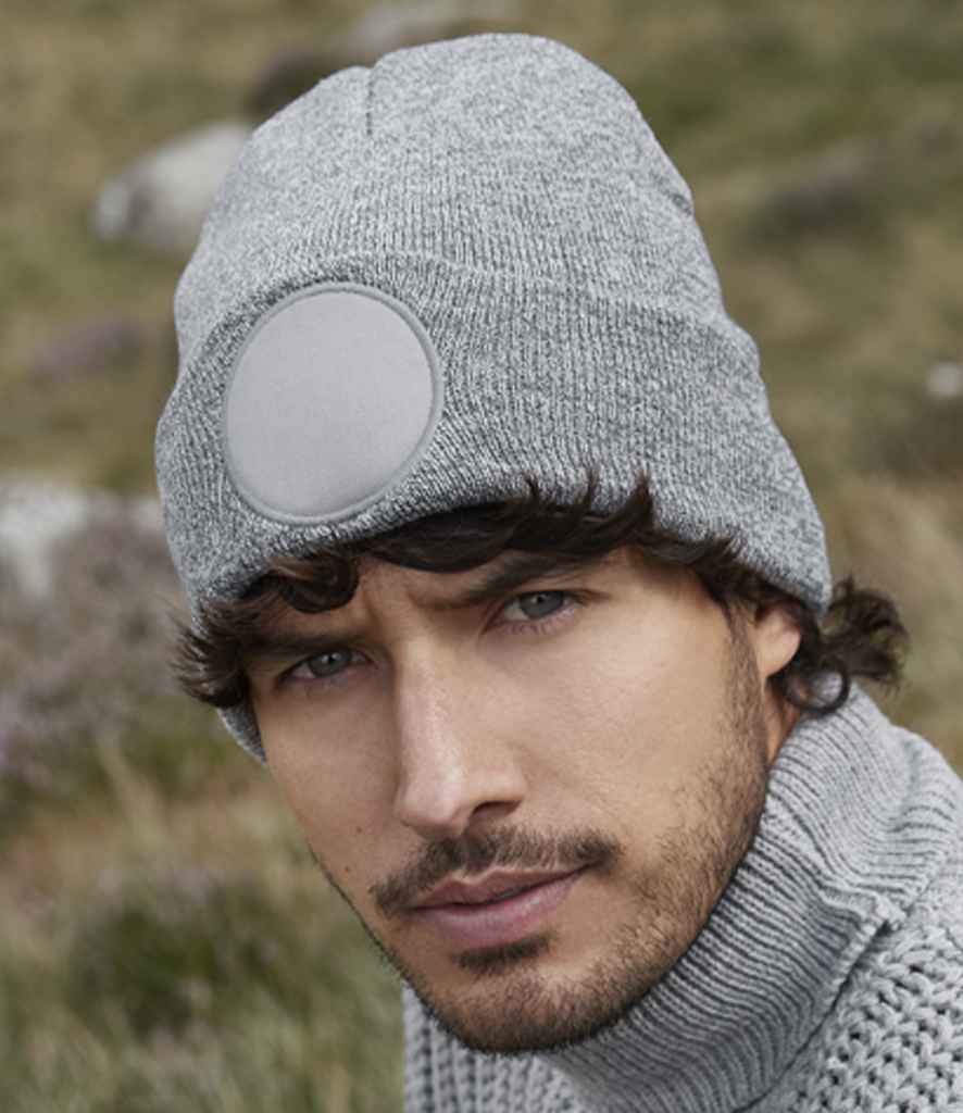 Beechfield Circular Patch Beanie - Heather Grey