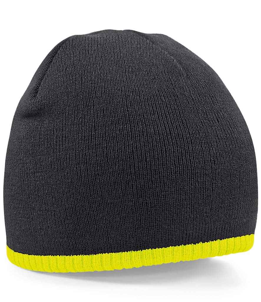 Beechfield Two Tone Pull-On Beanie - Black/Fluorescent Yellow