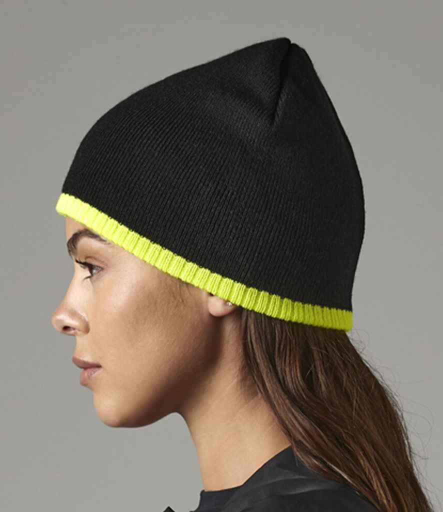 Beechfield Two Tone Pull-On Beanie - Black/Fluorescent Yellow