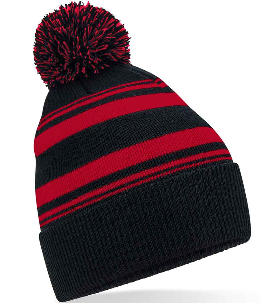 Beechfield Striped Fan Beanie - Black/Classic Red
