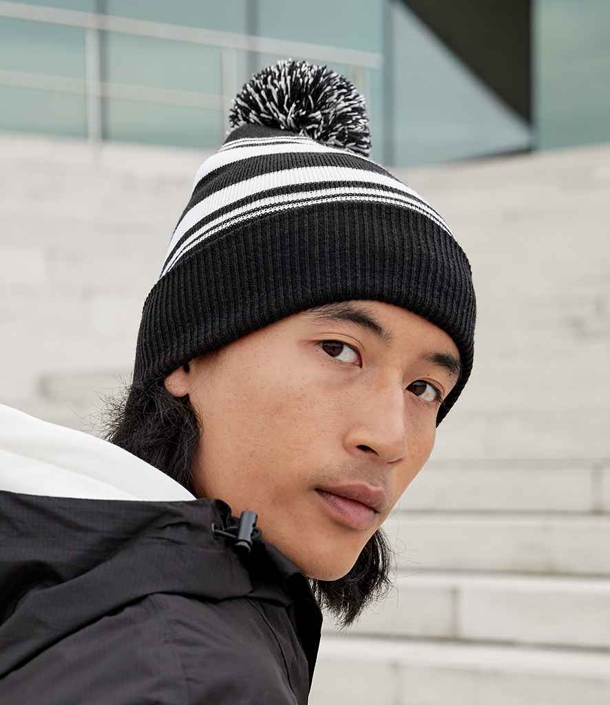 Beechfield Striped Fan Beanie - Black/White