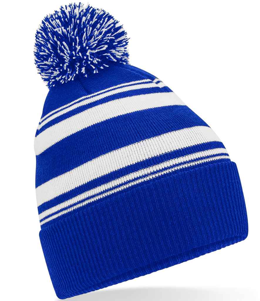 Beechfield Striped Fan Beanie - Bright Royal/White