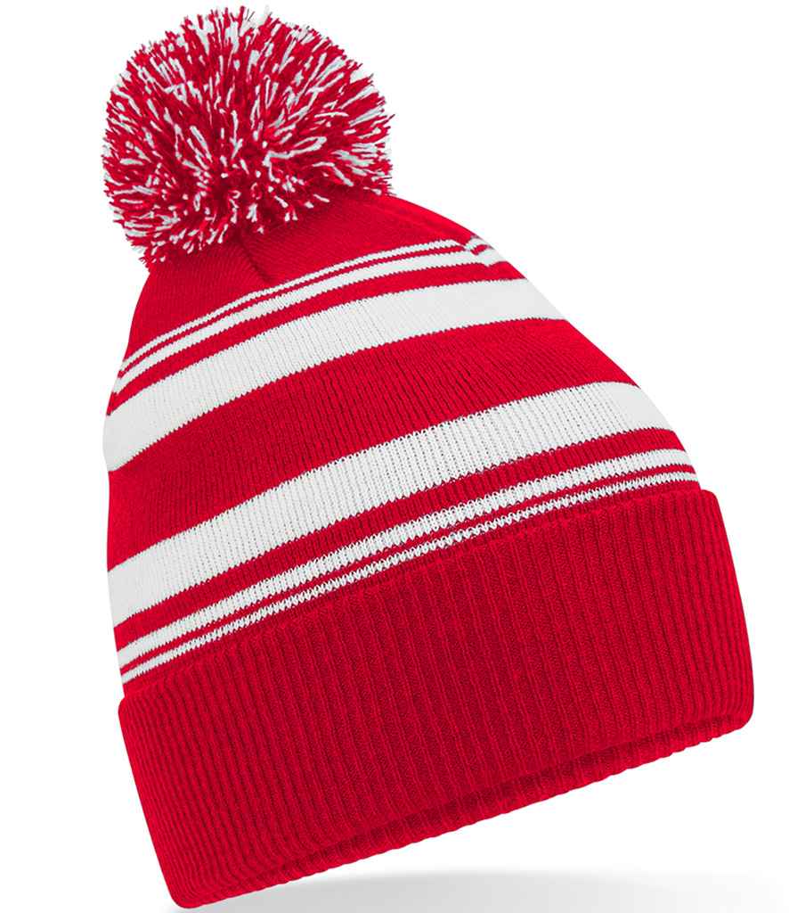 Beechfield Striped Fan Beanie - Classic Red/White