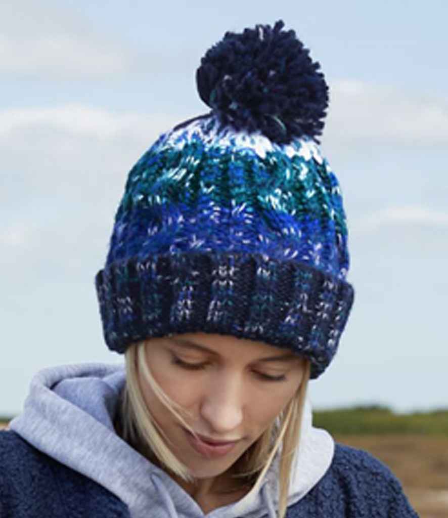 Beechfield Corkscrew Pom Pom Beanie - Alpine Blues