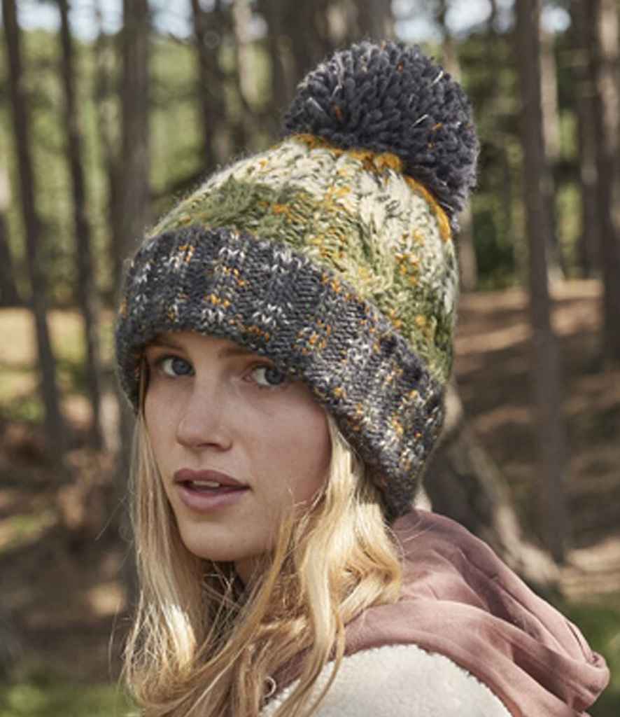 Beechfield Corkscrew Pom Pom Beanie - Autumn Moss