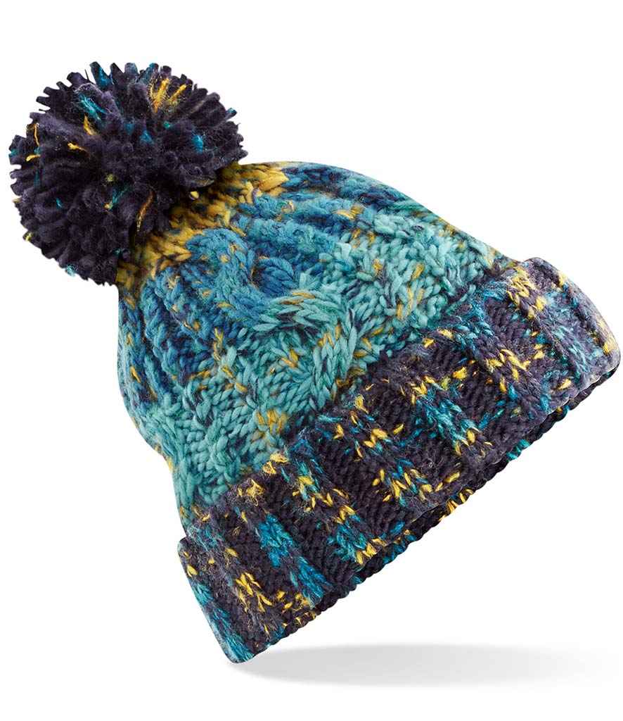 Beechfield Corkscrew Pom Pom Beanie - Marina Splash