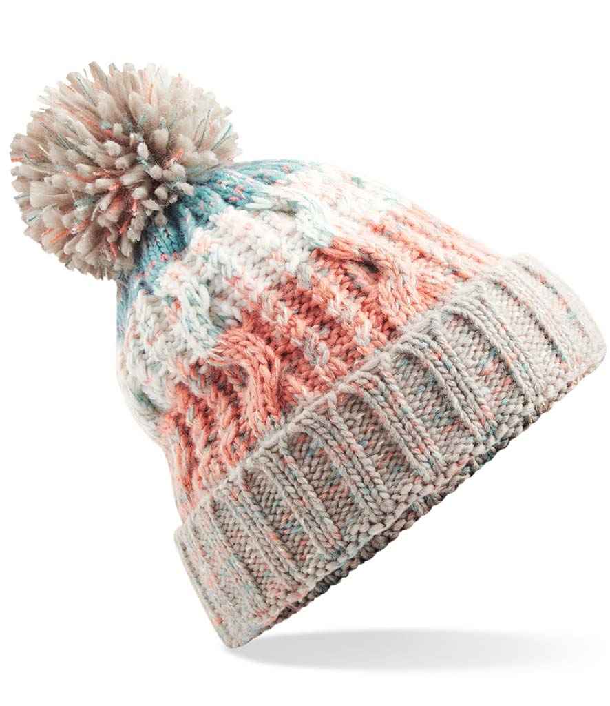 Beechfield Corkscrew Pom Pom Beanie - Milkshake Mix