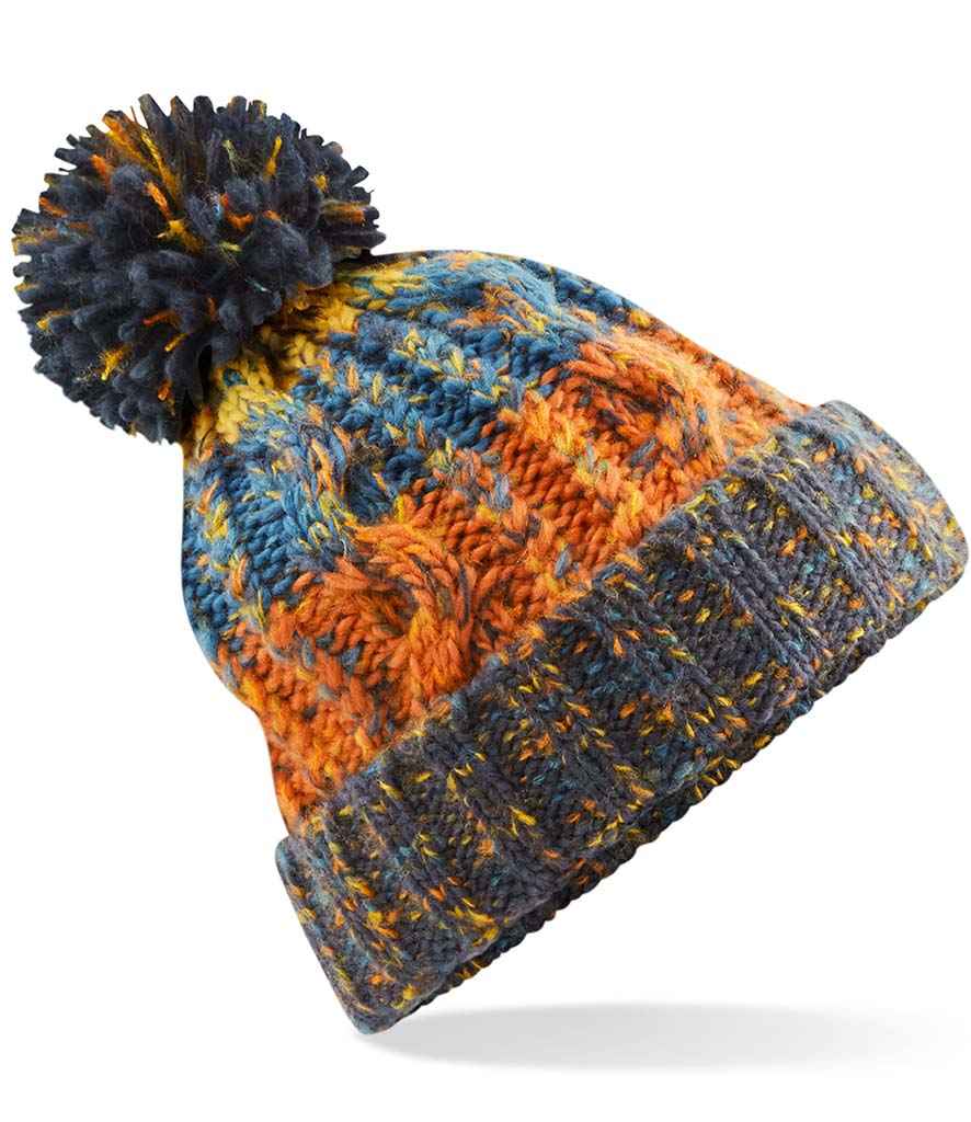 Beechfield Corkscrew Pom Pom Beanie - Retro Blues