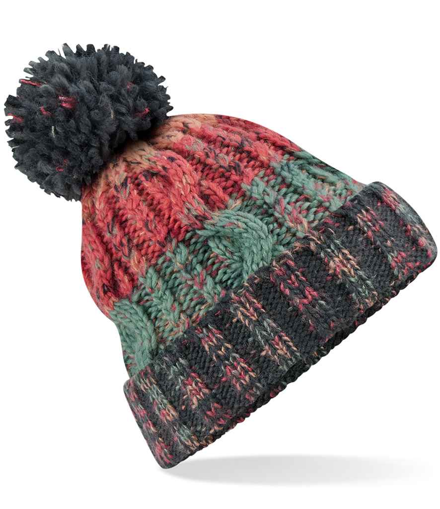 Beechfield Corkscrew Pom Pom Beanie - Watermelon Breeze