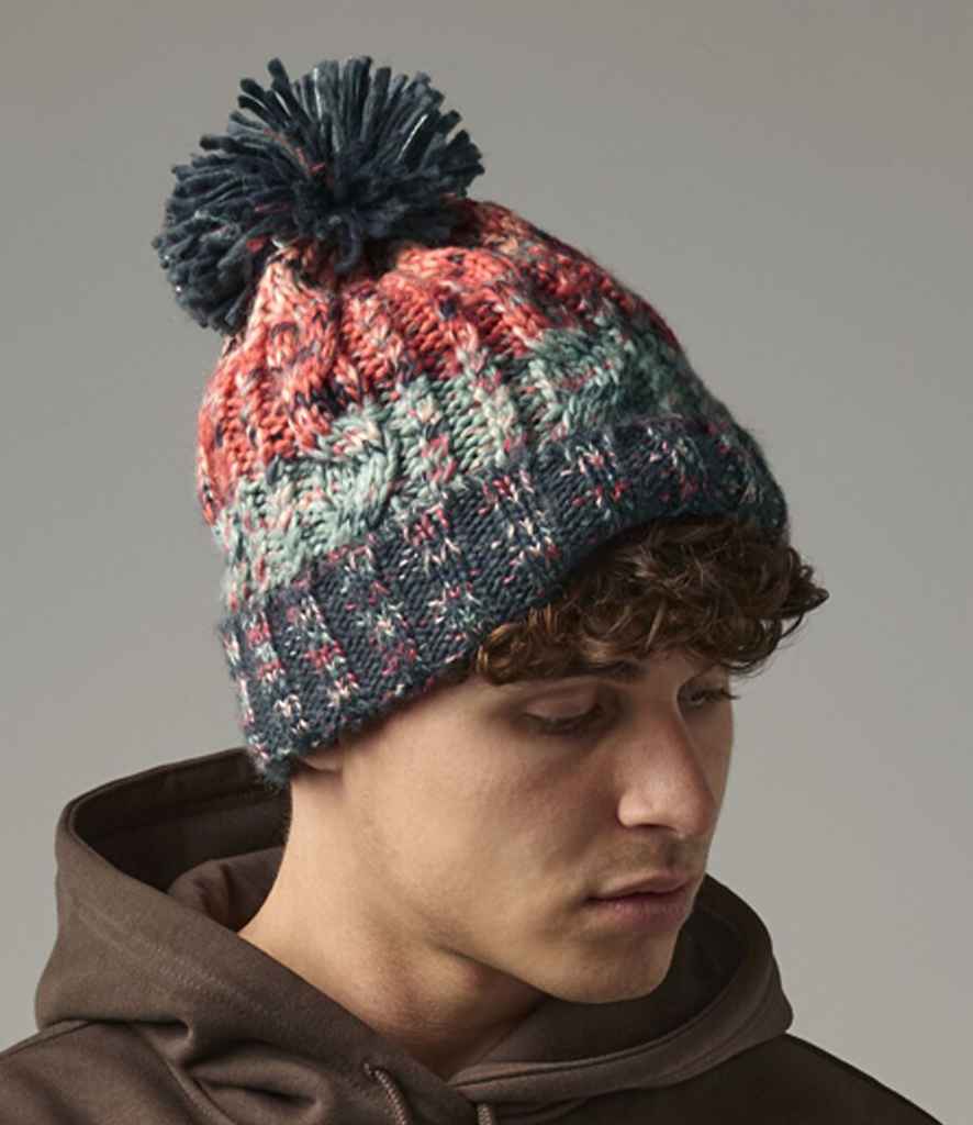 Beechfield Corkscrew Pom Pom Beanie - Watermelon Breeze