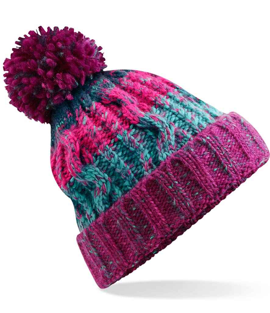 Beechfield Corkscrew Pom Pom Beanie - Winter Berries