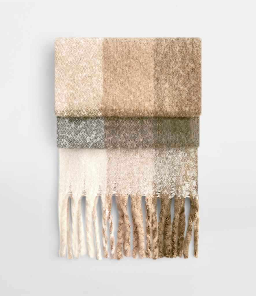 Beechfield Fluffy Check Scarf - Brown Check