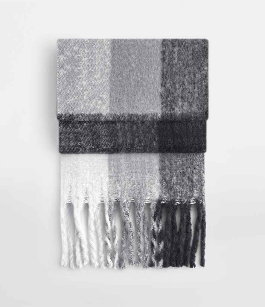 Beechfield Fluffy Check Scarf - Grey Check