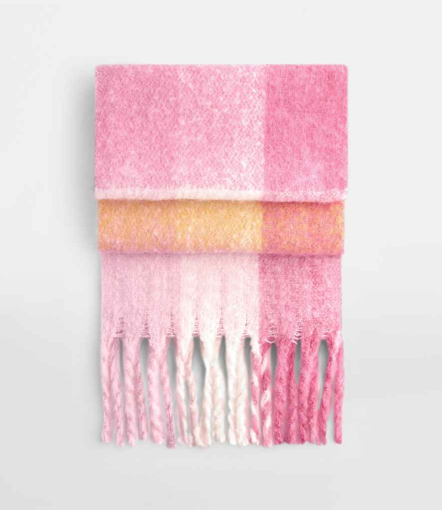 Beechfield Fluffy Check Scarf - Pink Check