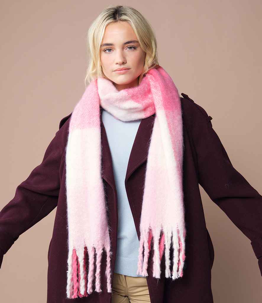 Beechfield Fluffy Check Scarf - Pink Check