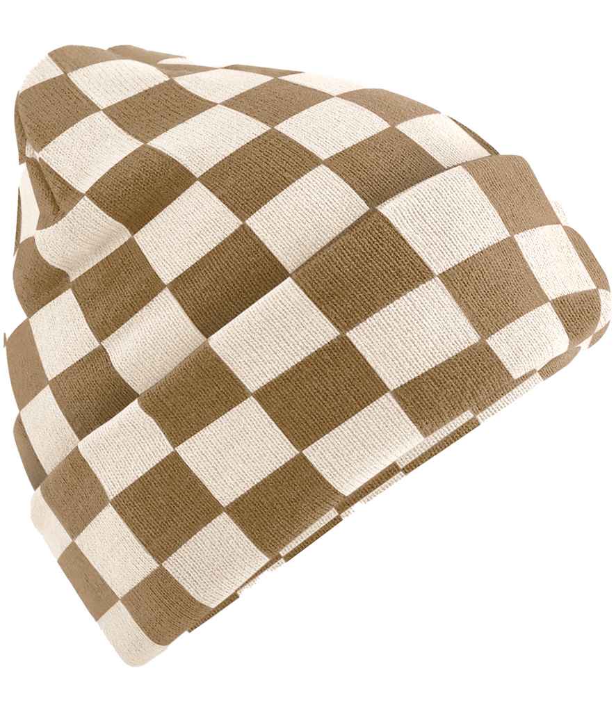 Beechfield Checkerboard Beanie - Biscuit/Almond