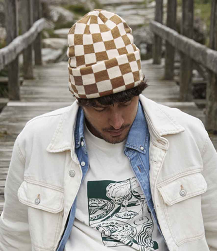 Beechfield Checkerboard Beanie - Biscuit/Almond