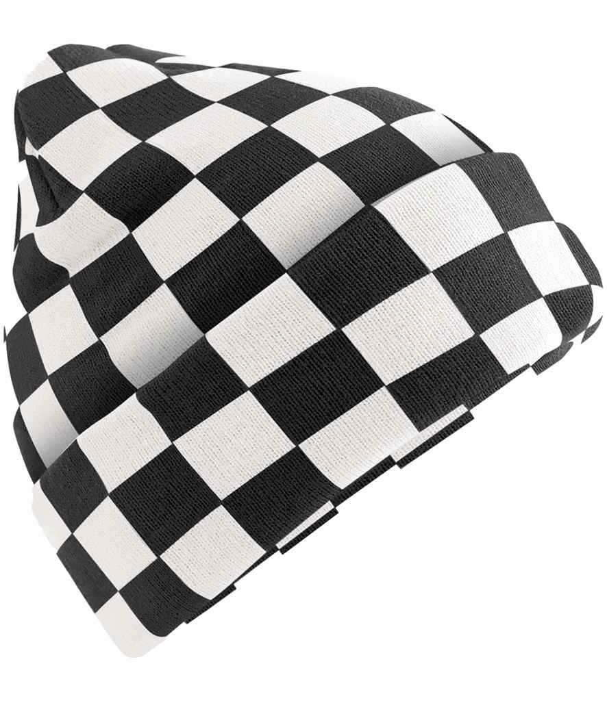 Beechfield Checkerboard Beanie - Black/Soft White