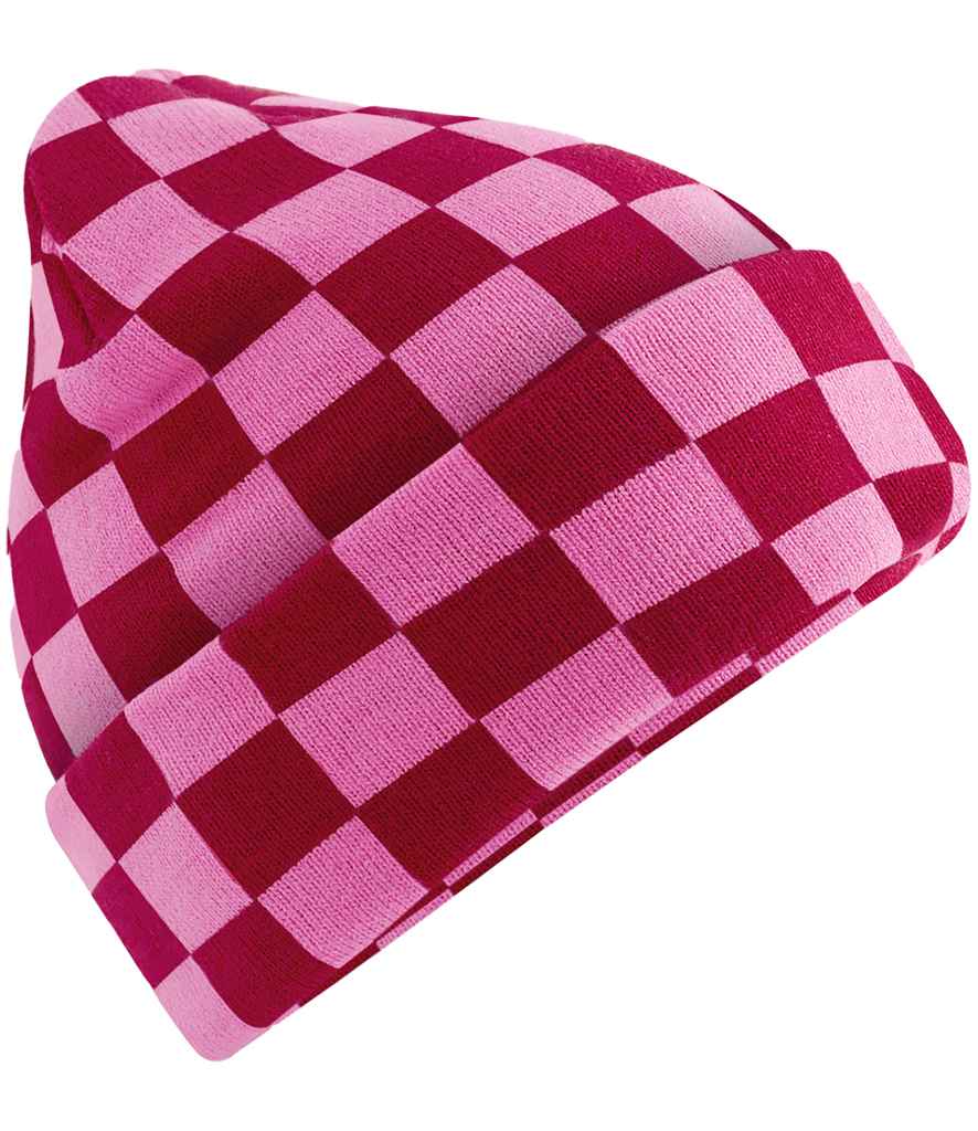 Beechfield Checkerboard Beanie - Classic Red/True Pink