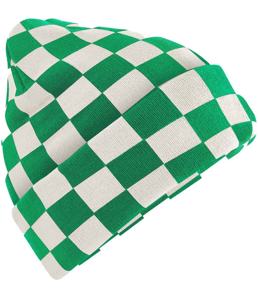 Beechfield Checkerboard Beanie - Kelly Green/Off White