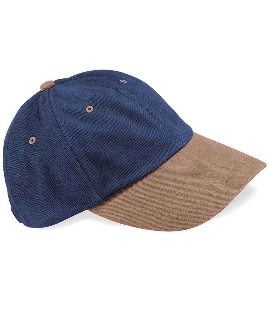 Beechfield Heavy Brushed Low Profile Cap - Navy/Taupe
