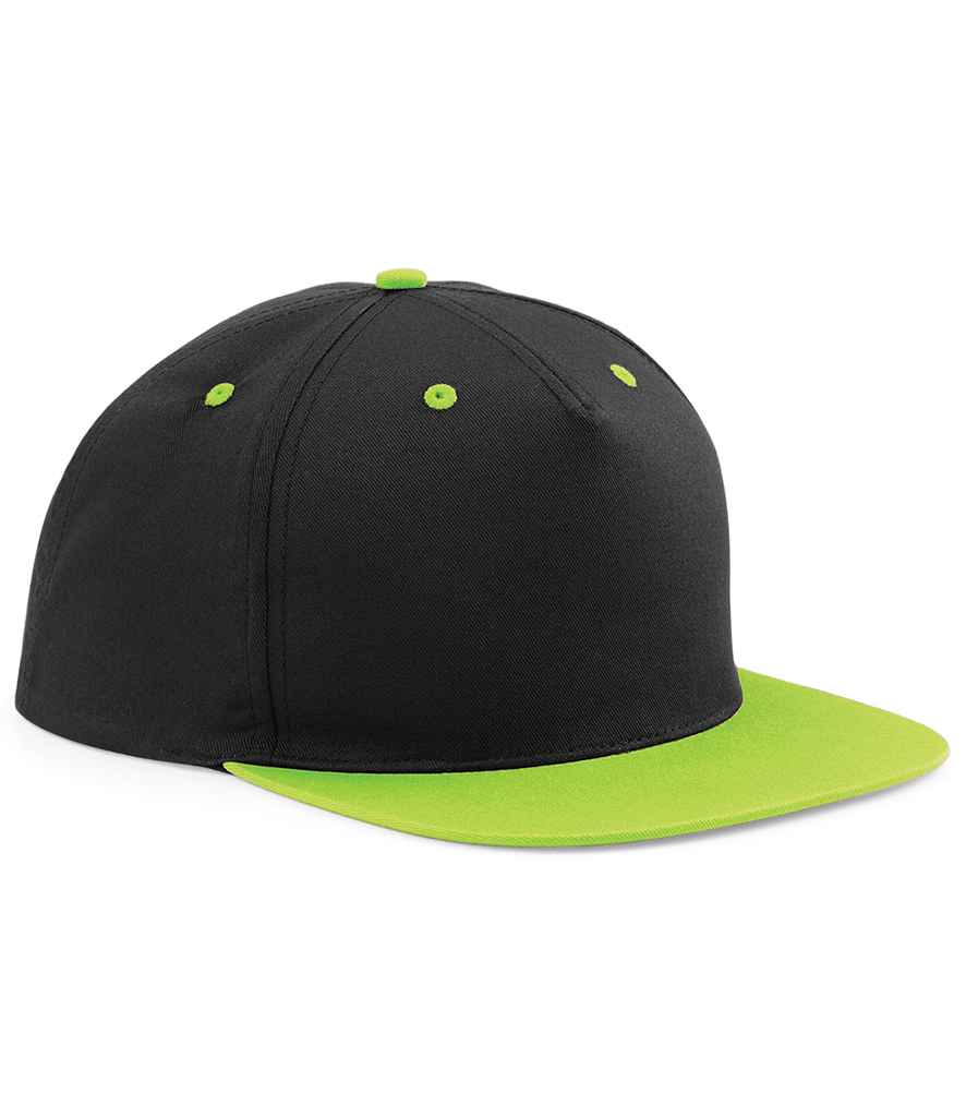 Beechfield 5 Panel Contrast Snapback - Black/Lime Green
