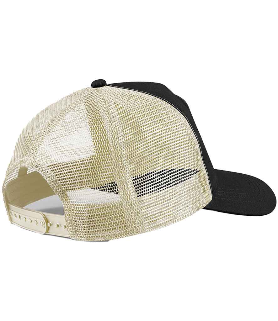 Beechfield Appliqué Patch 5 Panel Trucker Cap - Black/Stone