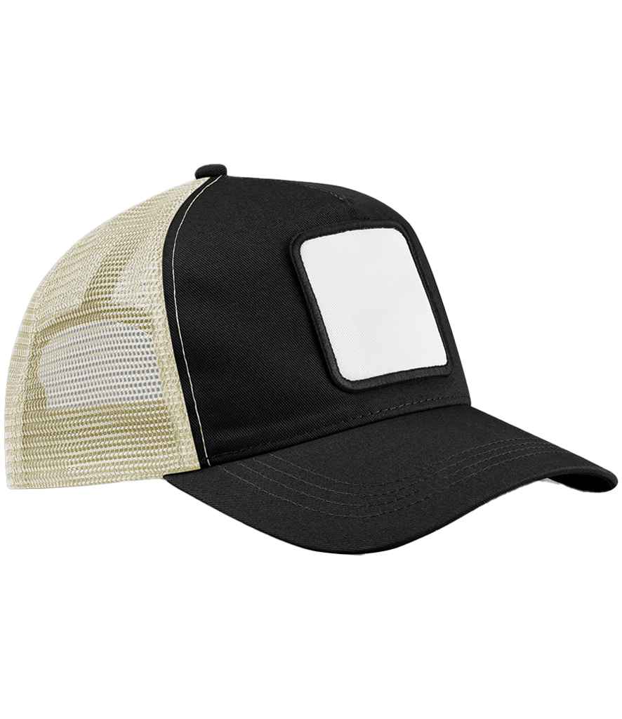 Beechfield Appliqué Patch 5 Panel Trucker Cap - Black/Stone