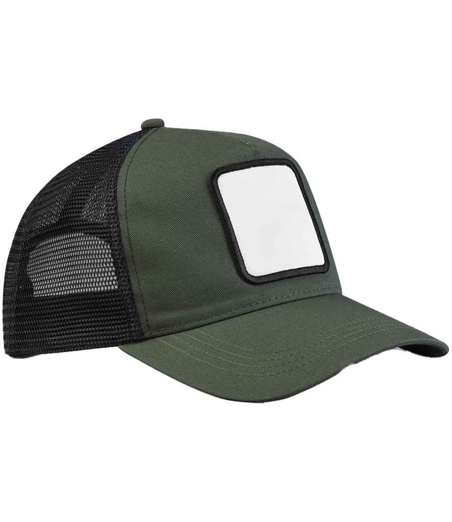 Beechfield Appliqué Patch 5 Panel Trucker Cap - Olive Green/Black