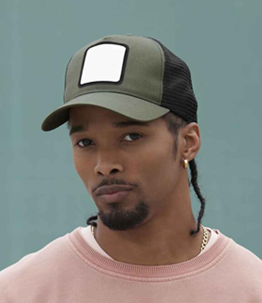 Beechfield Appliqué Patch 5 Panel Trucker Cap - Olive Green/Black