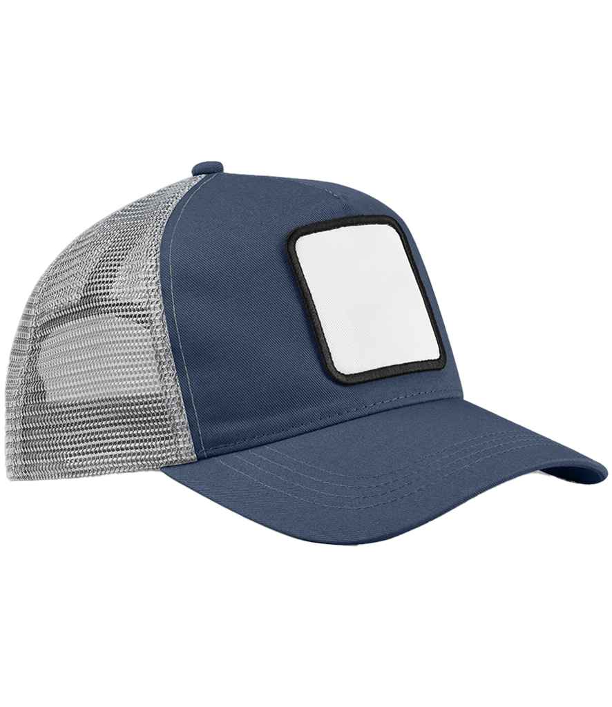 Beechfield Appliqué Patch 5 Panel Trucker Cap - Slate Blue/Light Grey