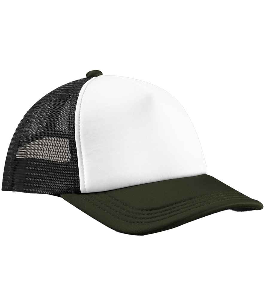 Beechfield Retro 5 Panel Trucker Cap - Black/Dark Olive