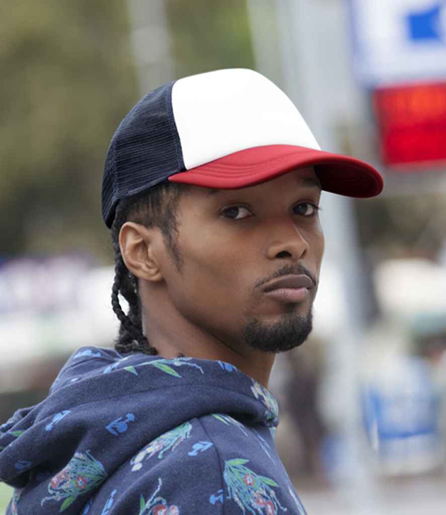 Beechfield Retro 5 Panel Trucker Cap - Navy/Red