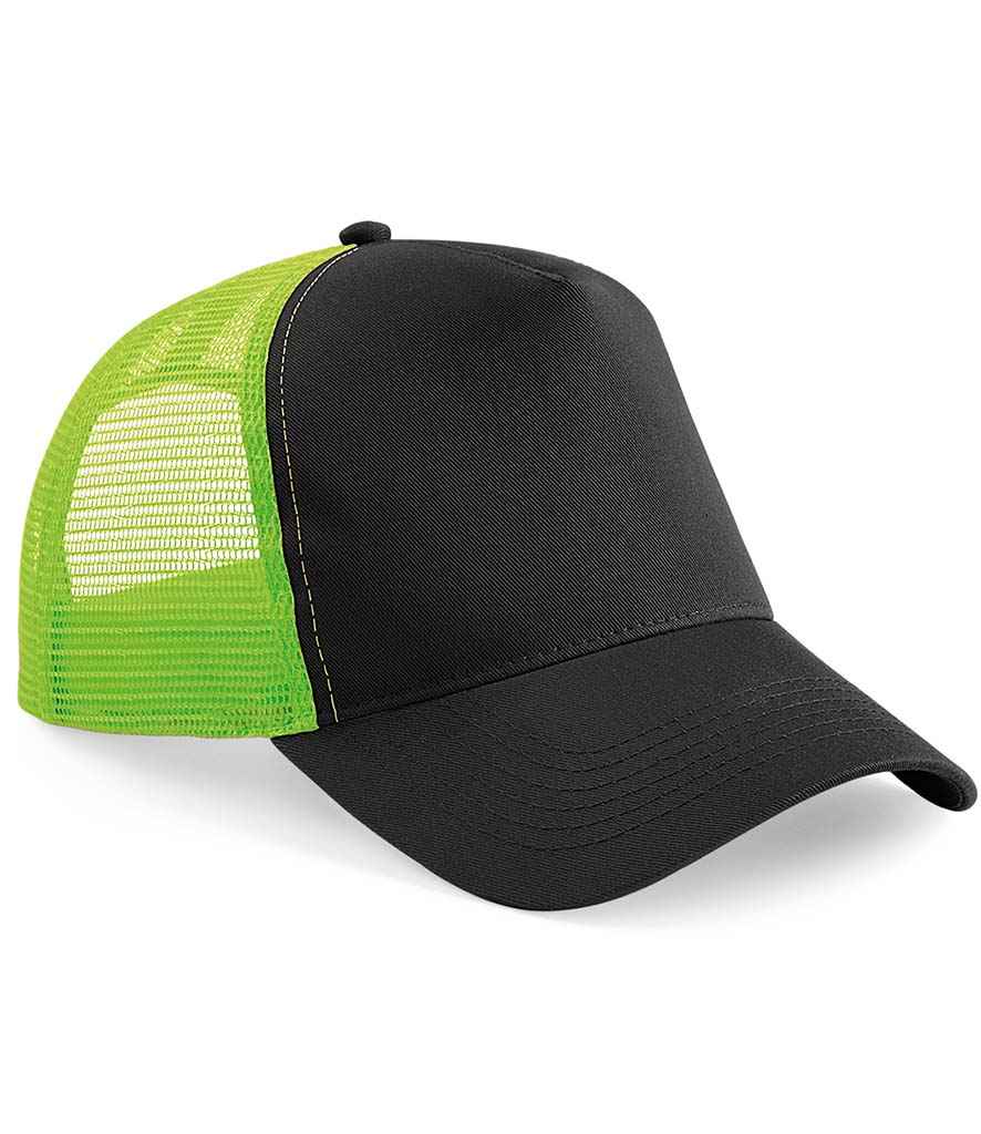 Beechfield Snapback Trucker Cap - Black/Lime Green