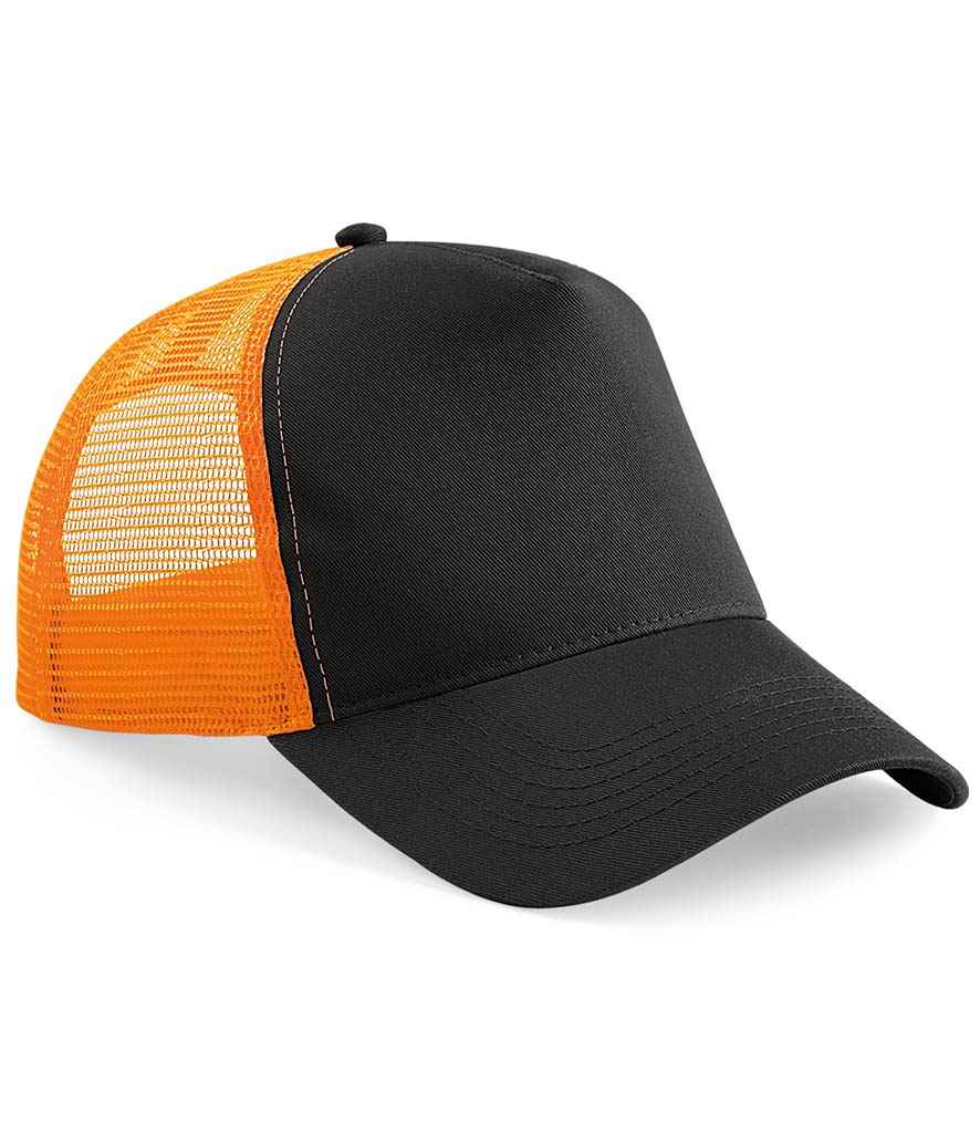 Beechfield Snapback Trucker Cap - Black/Orange