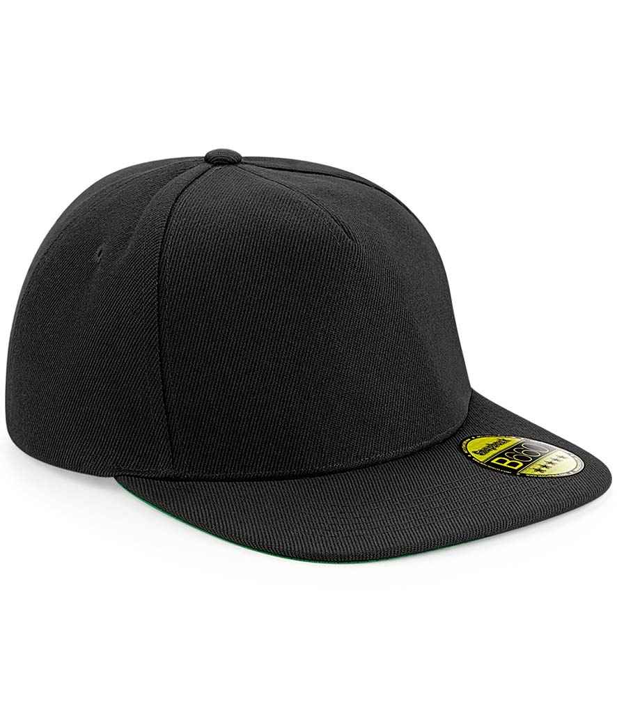 Beechfield Original Flat Peak Snapback Cap - Black/Black/Black
