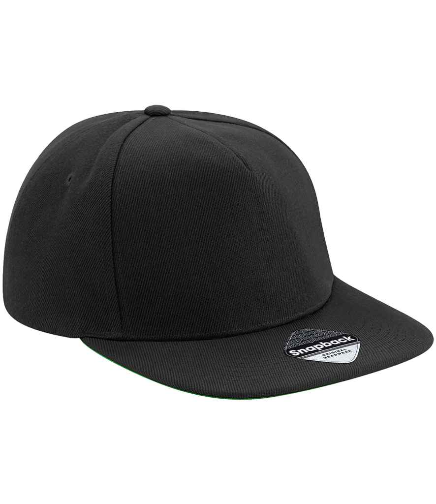 Beechfield Original Flat Peak Snapback Cap - Black/Black