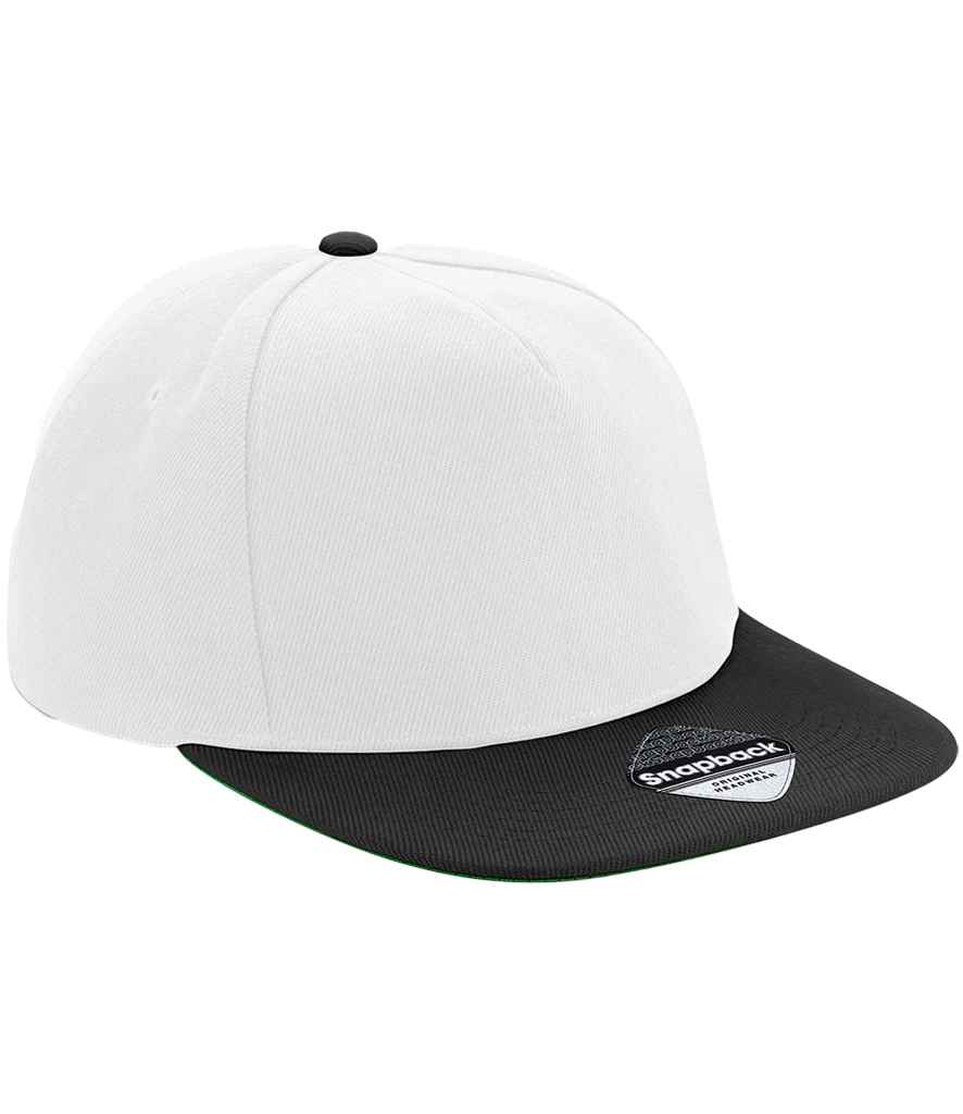Beechfield Original Flat Peak Snapback Cap - White/Black