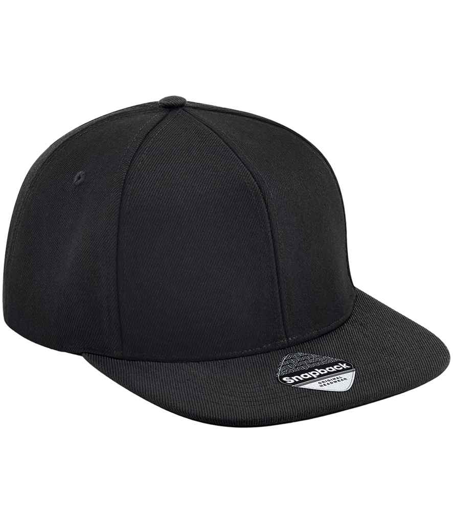 Beechfield Original Flat Peak 6 Panel Snapback Cap - Black/Black