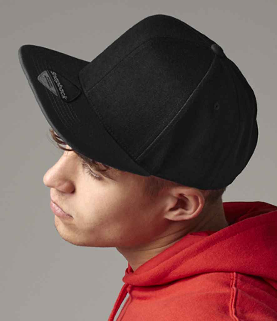 Beechfield Original Flat Peak 6 Panel Snapback Cap - Black/Black