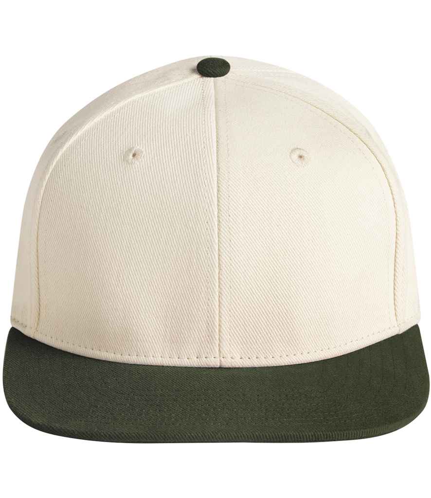 Beechfield Contrast Flat Peak 6 Panel Cap - Natural/Dark Olive