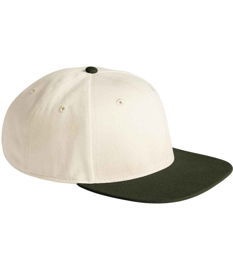 Beechfield Contrast Flat Peak 6 Panel Cap - Natural/Dark Olive
