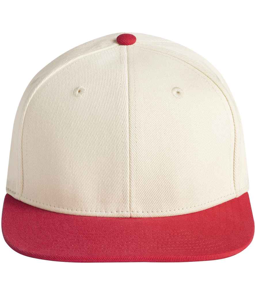 Beechfield Contrast Flat Peak 6 Panel Cap - Natural/Red