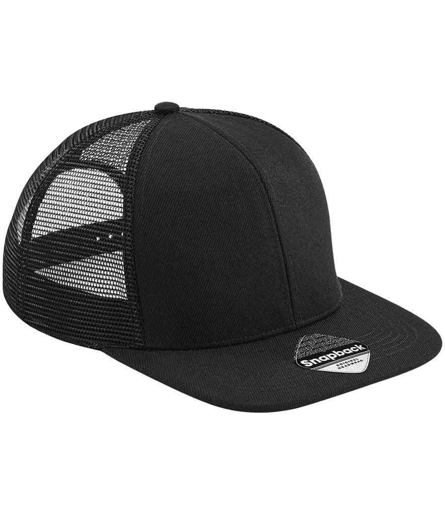 Beechfield Original Flat Peak 6 Panel Trucker Cap - Black/Black
